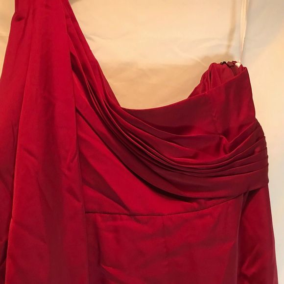 New Davids bridal bridesmaid Red Knee Length One Shoulder with Sash size 20 - Picture 9 of 10